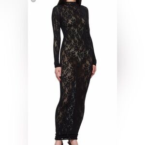 SKIMS Black Lace Long Sleeve Dress